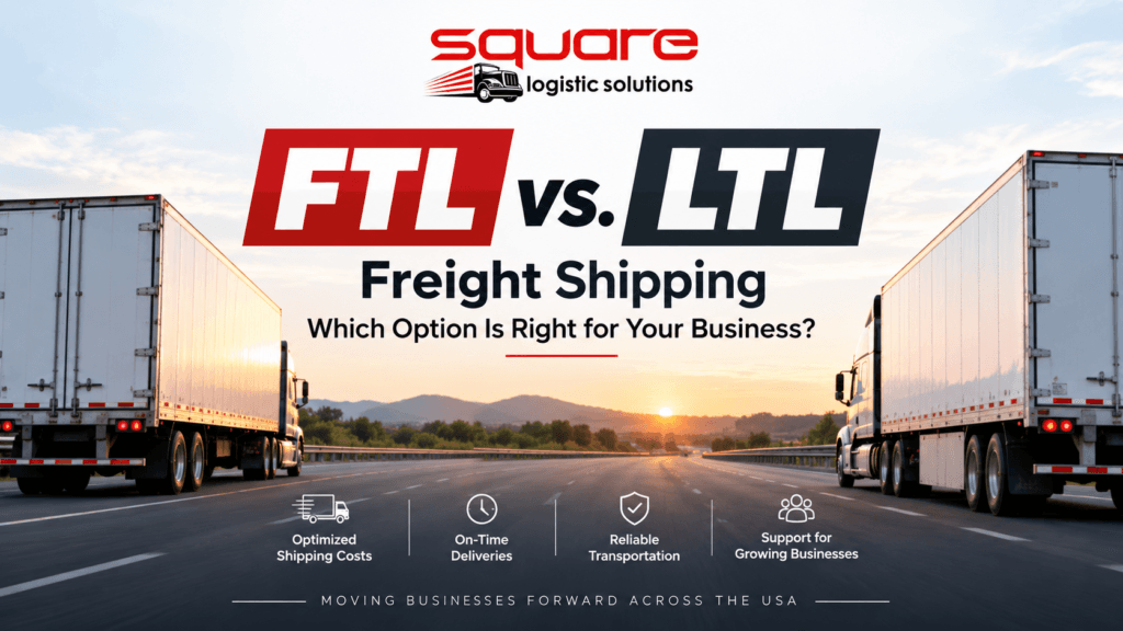FTL vs LTL freight shipping comparison with trucks on a US highway