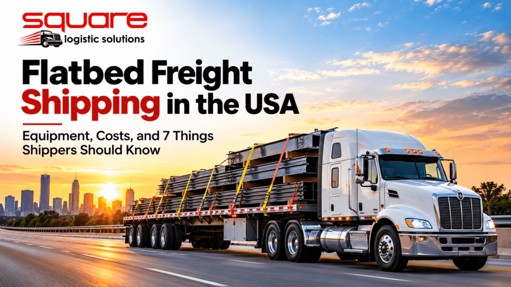 Logistic Solutions flatbed truck transporting steel materials across the USA