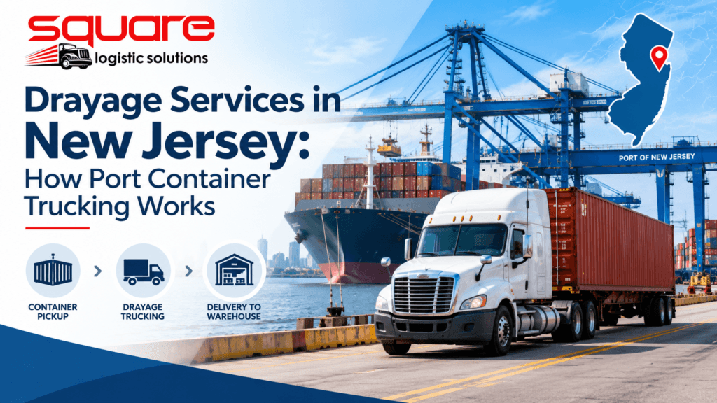 Drayage services in New Jersey with a container truck at a shipping port